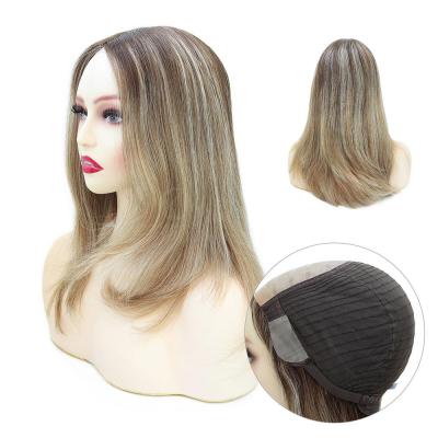 Jewish 100% Chinese cuticle remy hair 12.5 inch straight long hair wig for women natural hairline silk top half hand tied wig