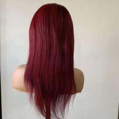  Long 16 Inch Straight burgundy Wigs for Women and Girls Free Part Natural Hairline Full Lace Wig Daily Party Wear and go